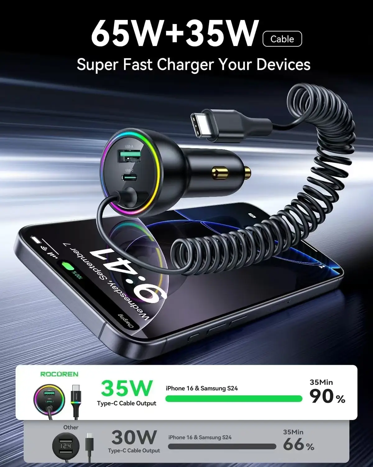 Three-in-One Car Charger with USB-C & Lightning Ports — feature 3
