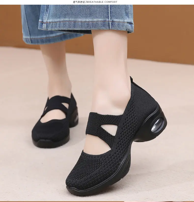 Breathable Flying Woven Noodle Dancing Shoes Women's Work Shoes Soft Sole Air Cushion Moms Shoes Old Beijing Cloth Shoes Women's Square Dancing Shoes — feature 18