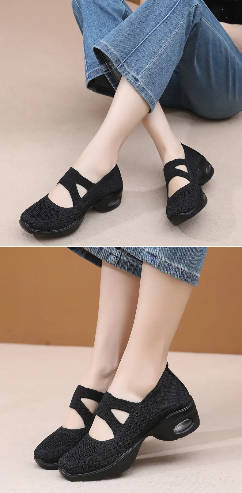 Breathable Flying Woven Noodle Dancing Shoes Women's Work Shoes Soft Sole Air Cushion Moms Shoes Old Beijing Cloth Shoes Women's Square Dancing Shoes — feature 20