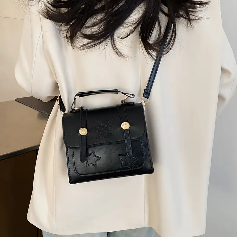 Women Textured Leather Shoulder Bag Brown British Style - Image 8