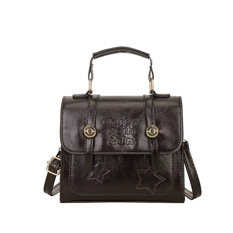 Women Textured Leather Shoulder Bag Brown British Style - Image 9