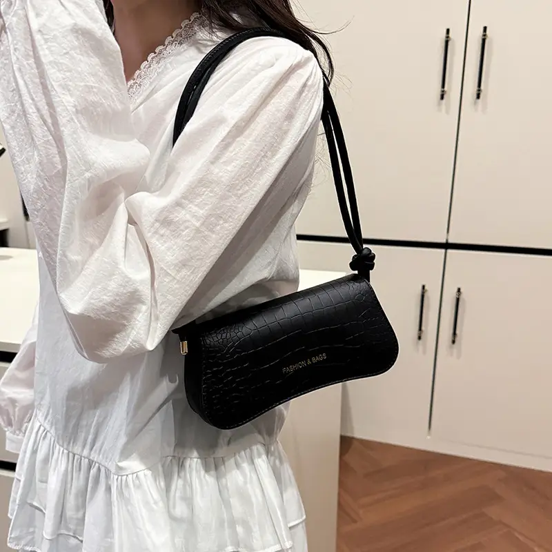 Retro Crossbody Bag Women Brown Croc Texture 2025 - Image 9