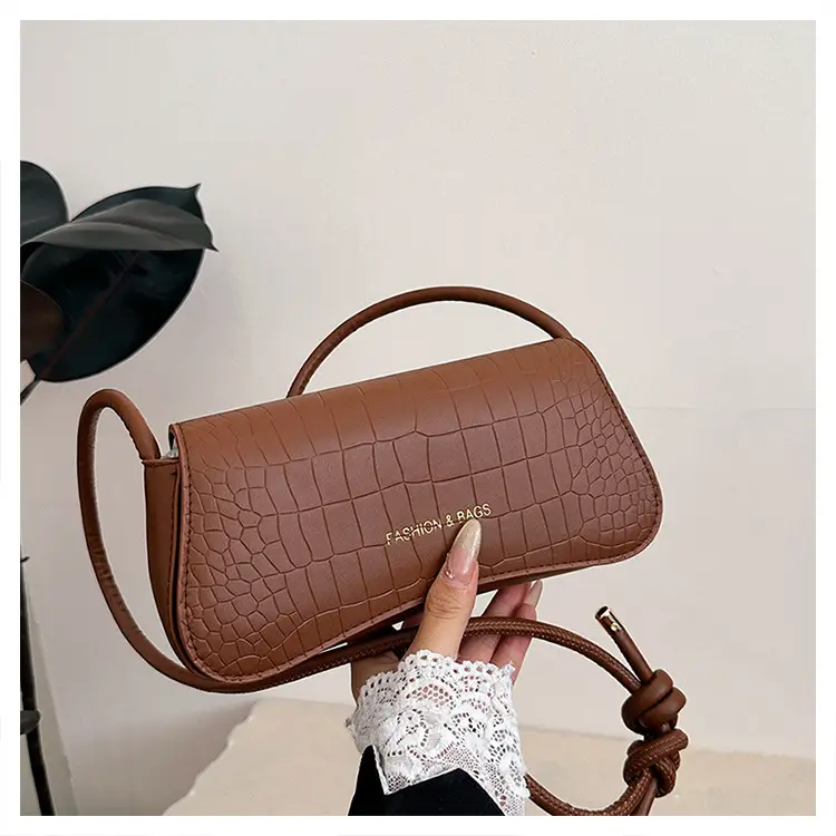 Retro Crossbody Bag Women Brown Croc Texture 2025 - Image 4
