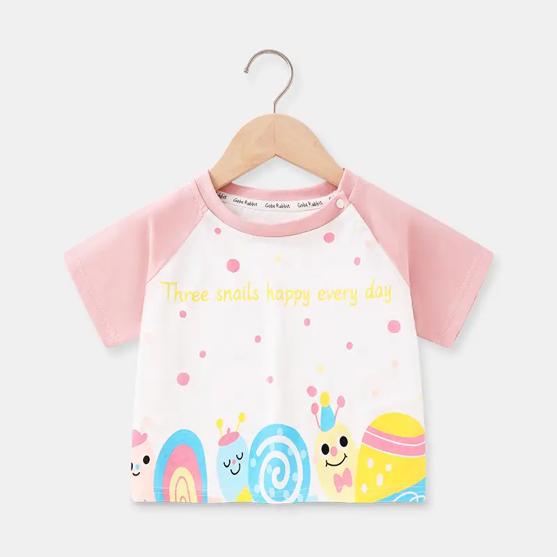 Children Cotton Short Sleeve T-Shirt Pink White 2025 - Image 2