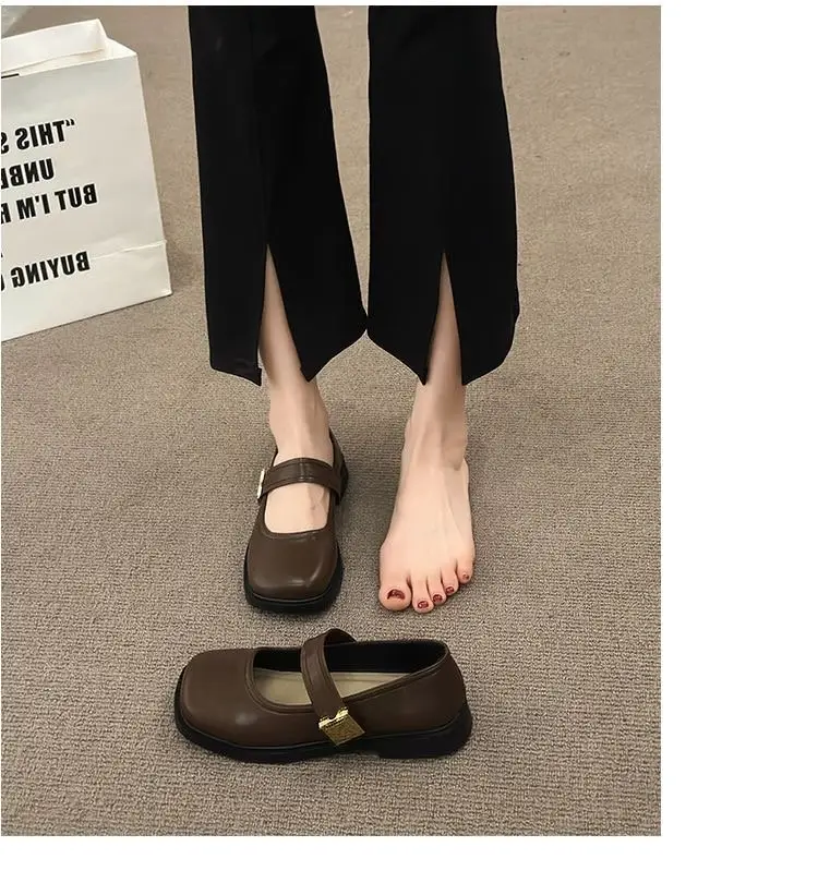 Women's Mary Jane Flat Shoes Brown Leather Spring Summer — feature 3
