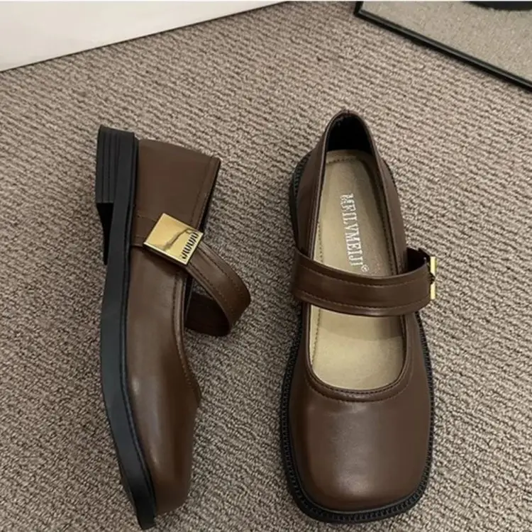 Women's Mary Jane Flat Shoes Brown Leather Spring Summer — feature 7