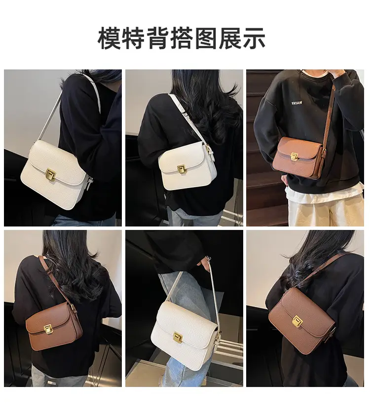 Women's Brown Leather Crossbody Bag with Gold Clasp — feature 10