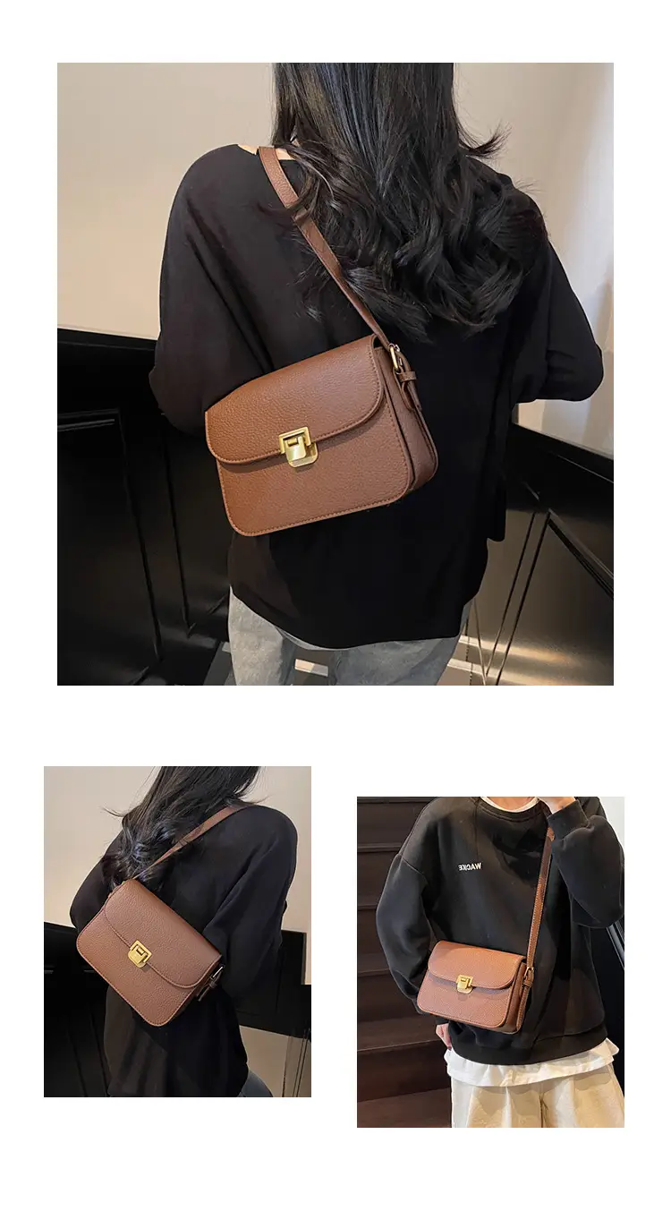 Women's Brown Leather Crossbody Bag with Gold Clasp — feature 14