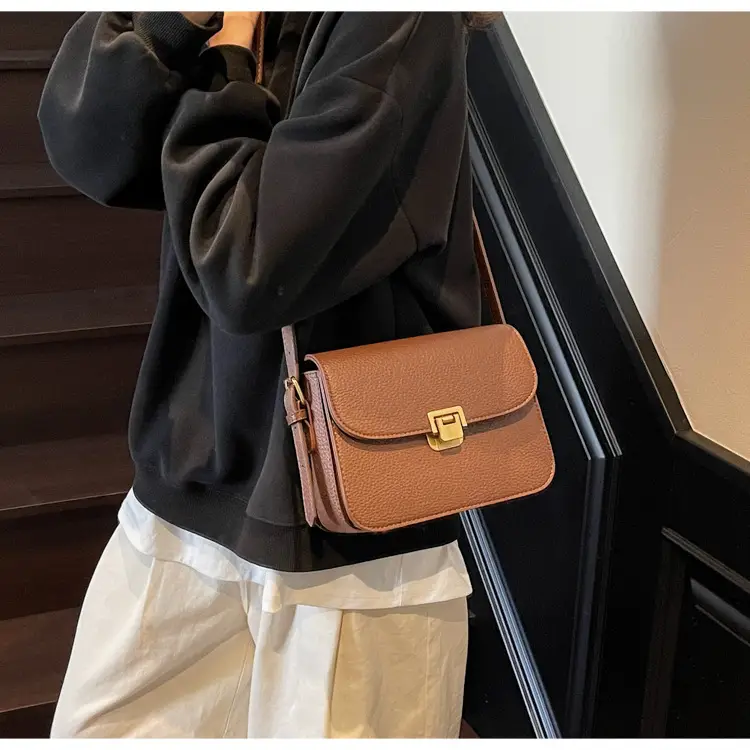 Women's Brown Leather Crossbody Bag with Gold Clasp — feature 18