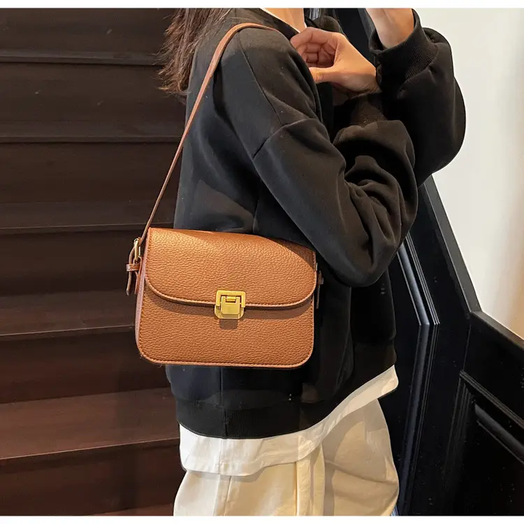 Women's Brown Leather Crossbody Bag with Gold Clasp — feature 19
