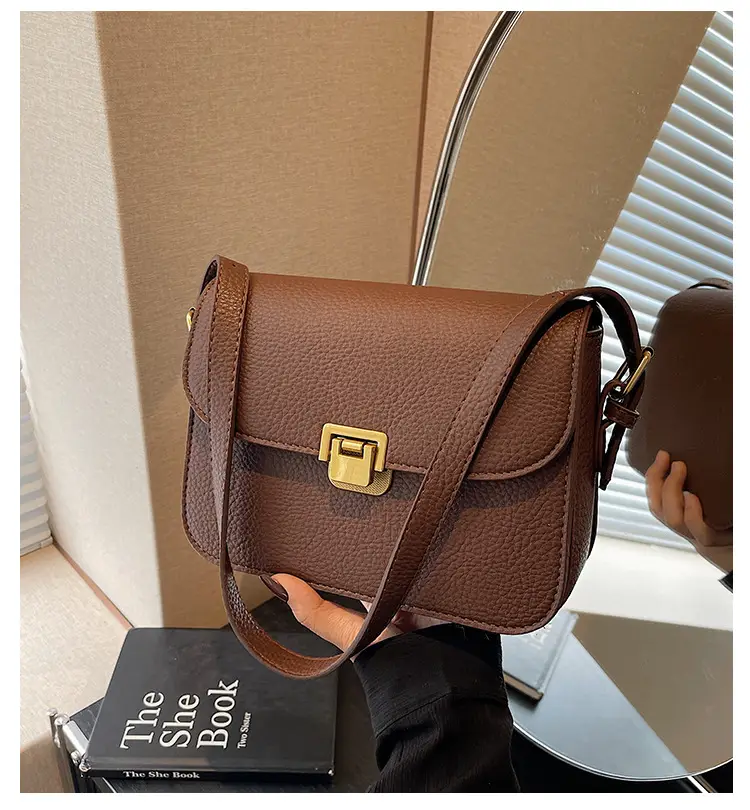 Women's Brown Leather Crossbody Bag with Gold Clasp — feature 2