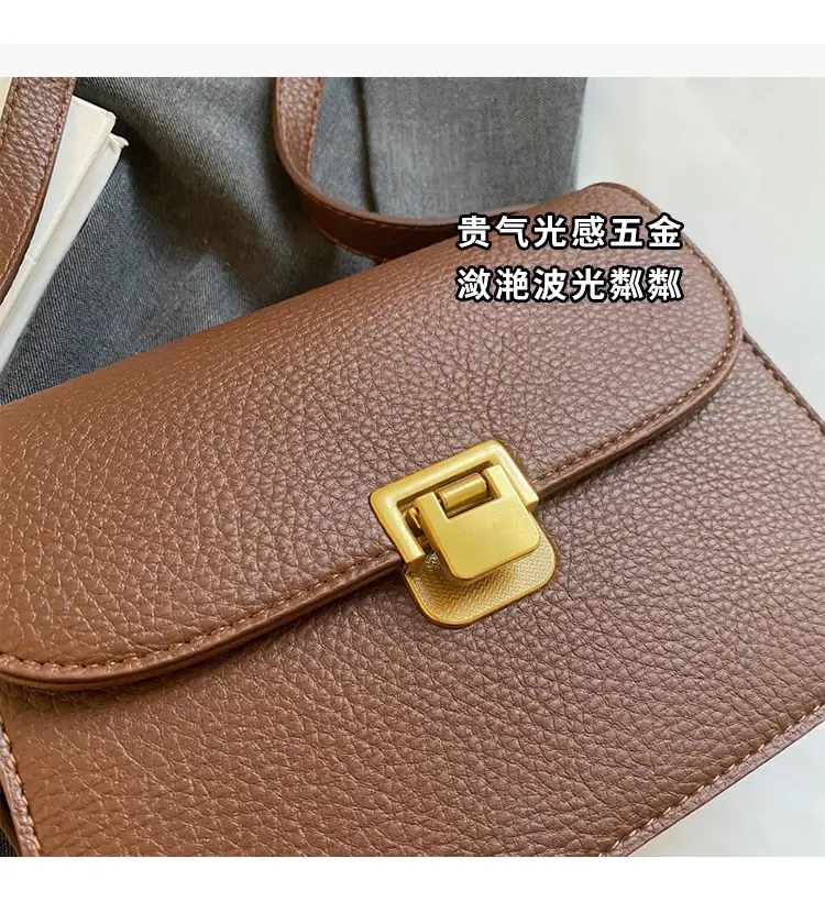 Women's Brown Leather Crossbody Bag with Gold Clasp — feature 5