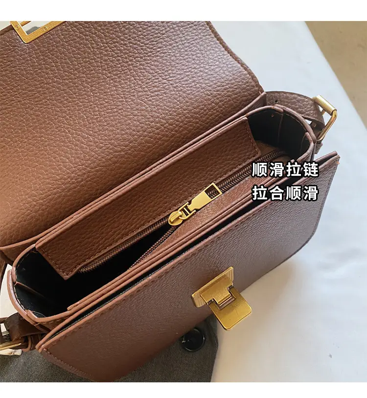 Women's Brown Leather Crossbody Bag with Gold Clasp — feature 6