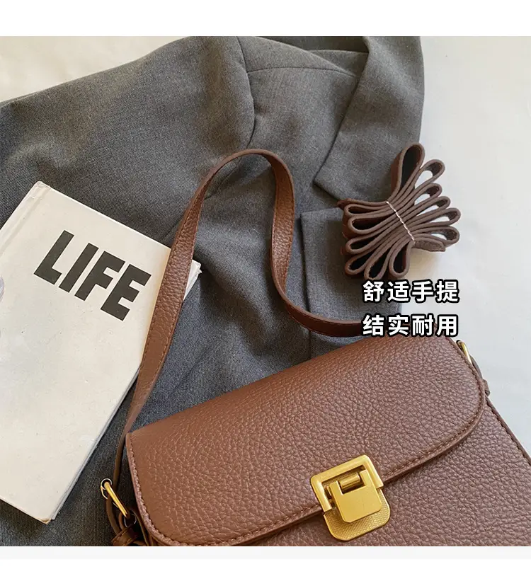 Women's Brown Leather Crossbody Bag with Gold Clasp — feature 7