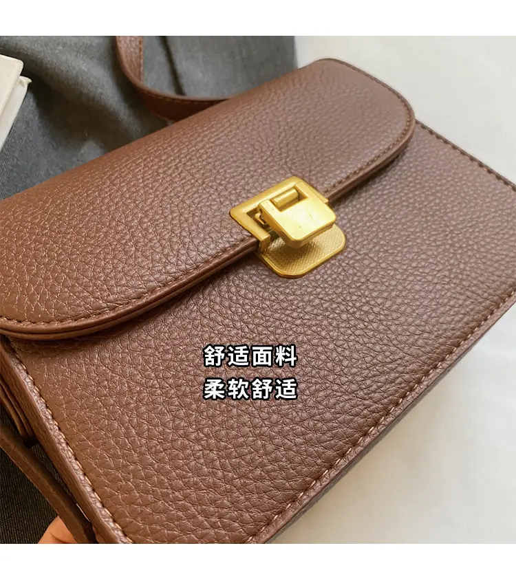Women's Brown Leather Crossbody Bag with Gold Clasp — feature 8