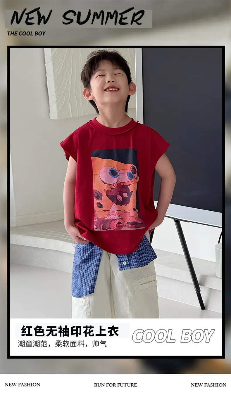 Boys Red Graphic T-Shirt Short Sleeve Casual 2025 — feature 2