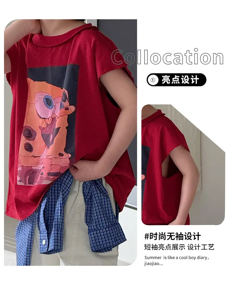 Boys Red Graphic T-Shirt Short Sleeve Casual 2025 — feature 6