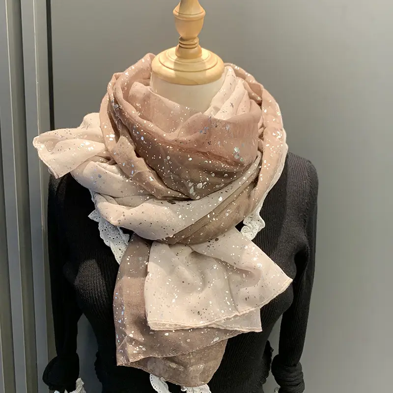 Export Gold Embellished Silk Scarf for Women - Image 3