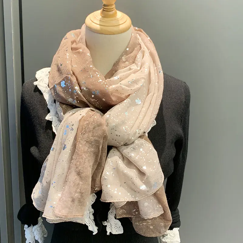 Export Gold Embellished Silk Scarf for Women - Image 4