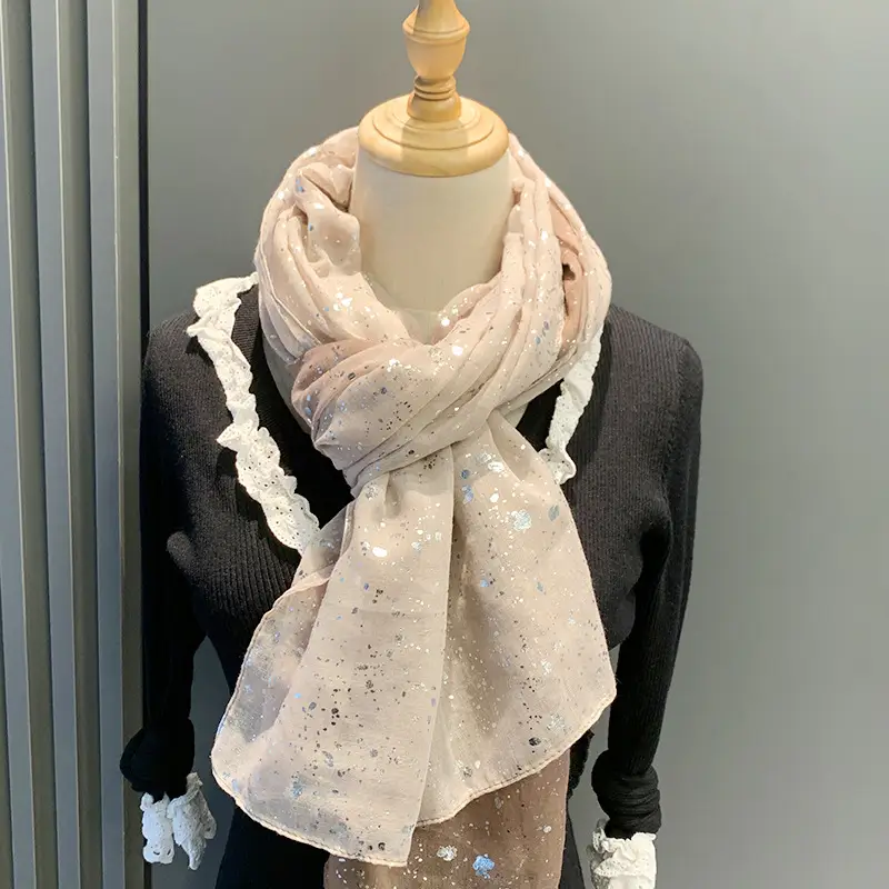 Export Gold Embellished Silk Scarf for Women - Image 5