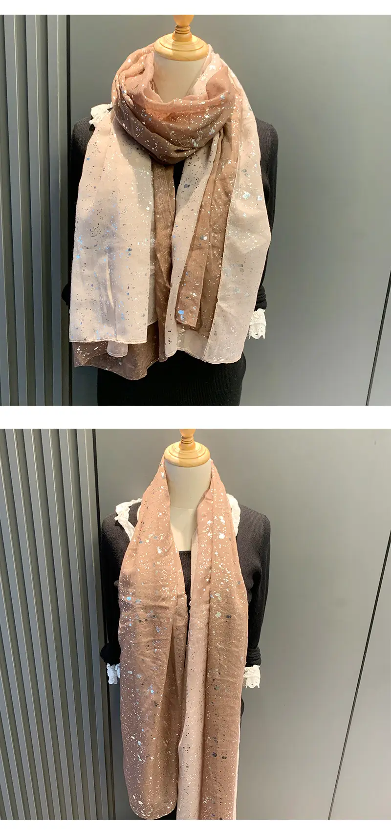 Export Gold Embellished Silk Scarf for Women — feature 2