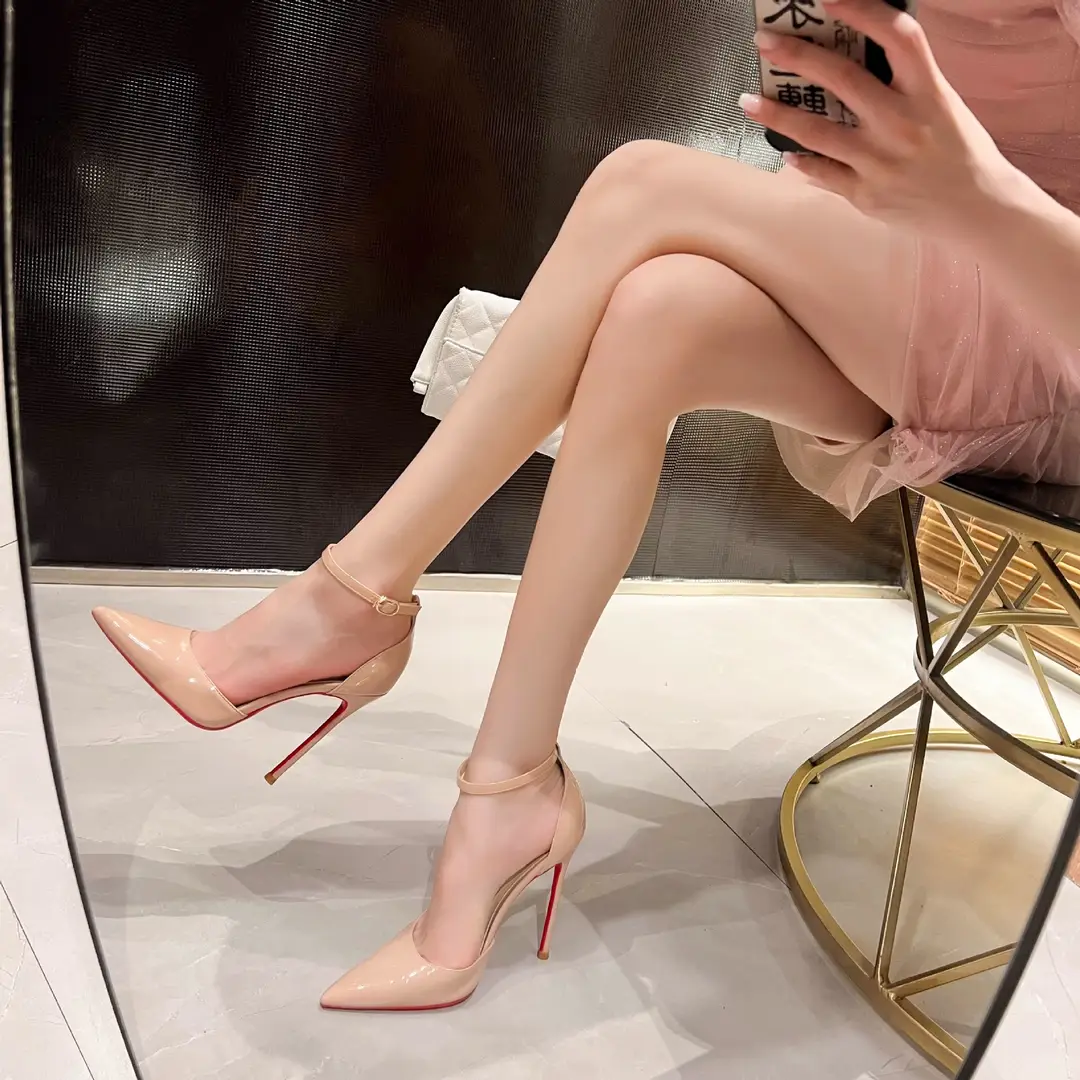 2026 Spring/Summer New Style Sexy Hollow-Out One-Strap Buckle Elegant Nude Red Sole High Heels Women's Thin Heel Pointed Toe Shoes - Image 4