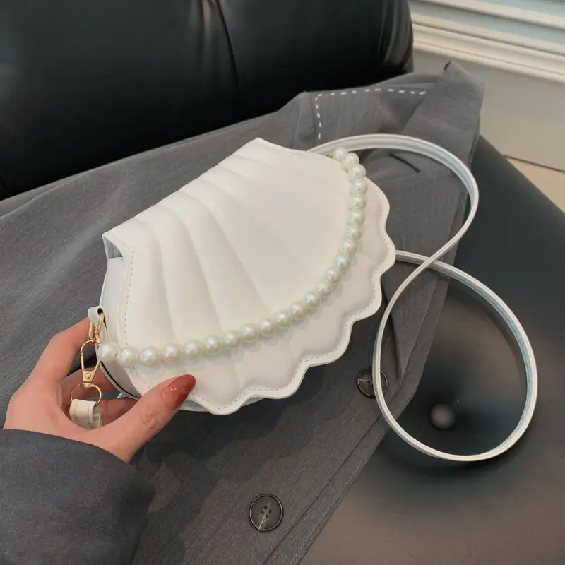 Pearl Chain Shell Bag for Women Black 2023 - Image 5