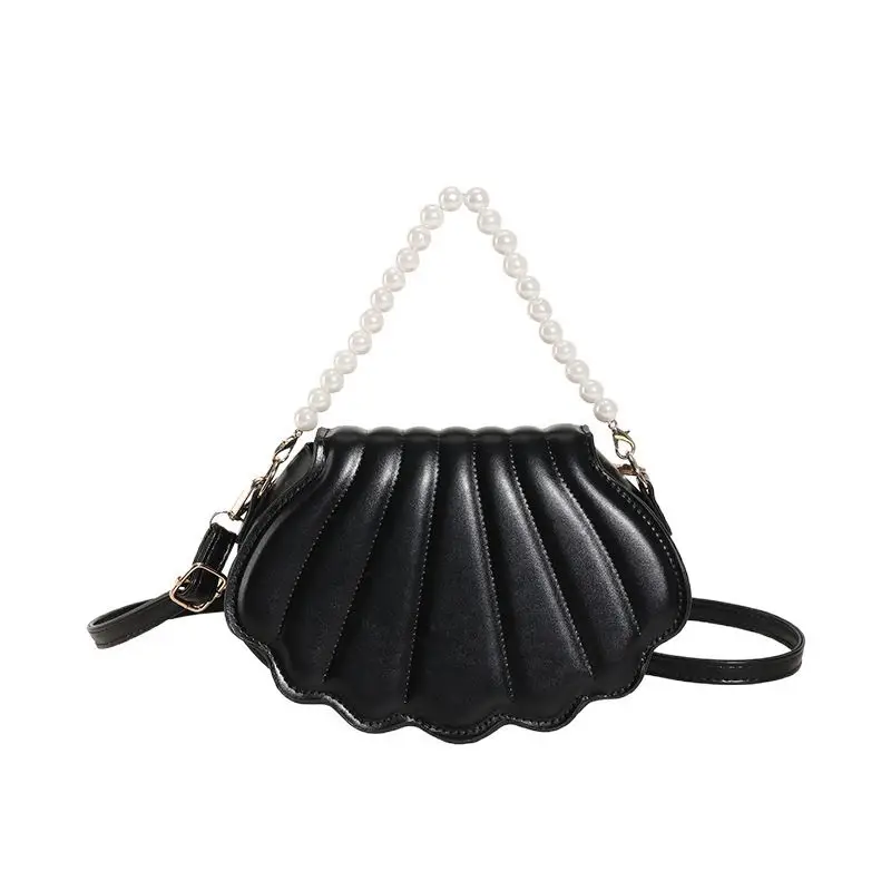 Pearl Chain Shell Bag for Women Black 2023 - Image 8