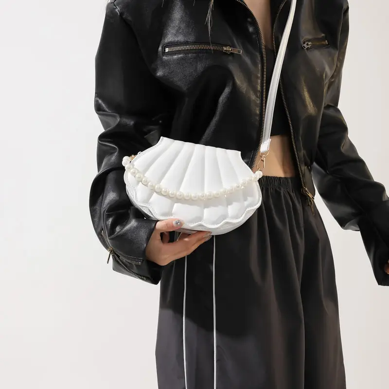 Pearl Chain Shell Bag for Women Black 2023 - Image 2
