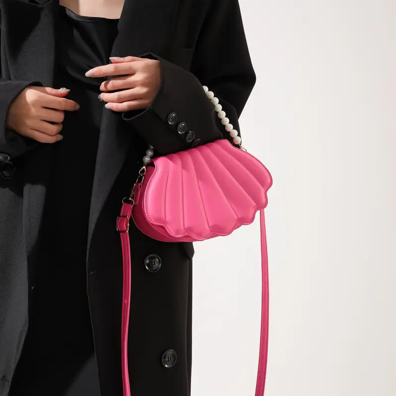 Pearl Chain Shell Bag for Women Black 2023 - Image 3