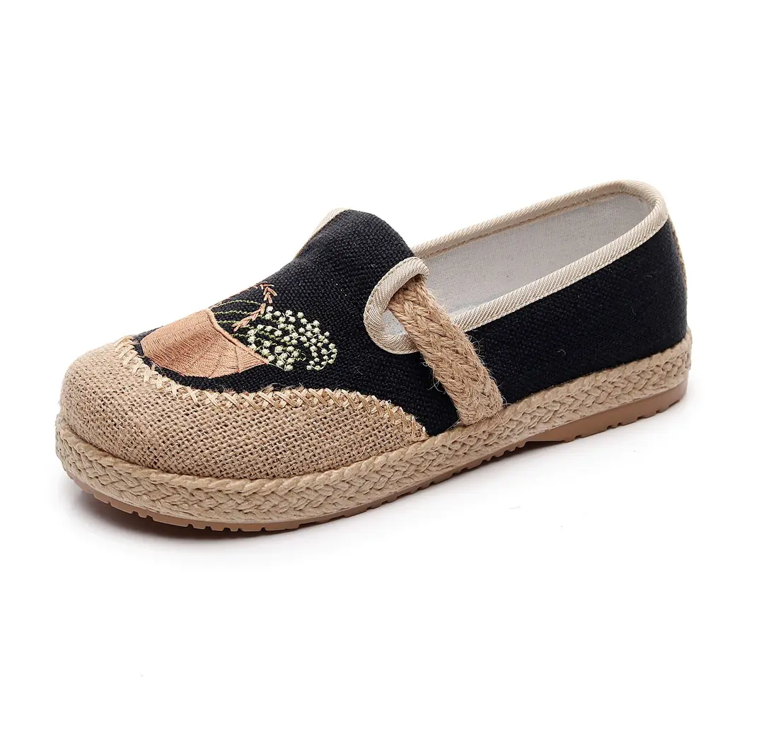 New Old Beijing Cloth Shoes Women's Linen Ethnic Style Canvas Shoes Round-toe Flat Light Soft Bottom Mother Shoes Single-layer Shoes - Image 2