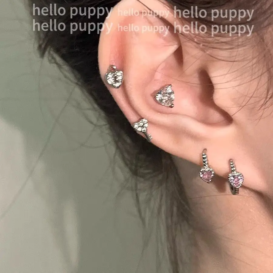 Pink Love Zircon Twist Ear Buckle Niche Design Women's Jewelry