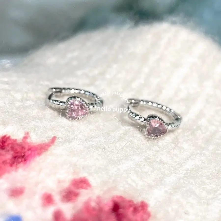 Pink Love Zircon Twist Ear Buckle Niche Design Women's Jewelry