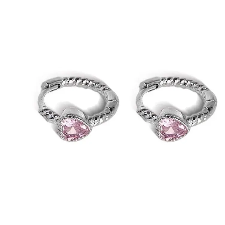 Pink Love Zircon Twist Ear Buckle Niche Design Women's Jewelry