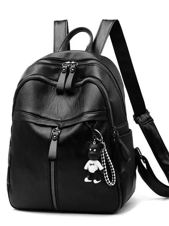 Women Korean Style Black Leather Crossbody Backpack - Image 4