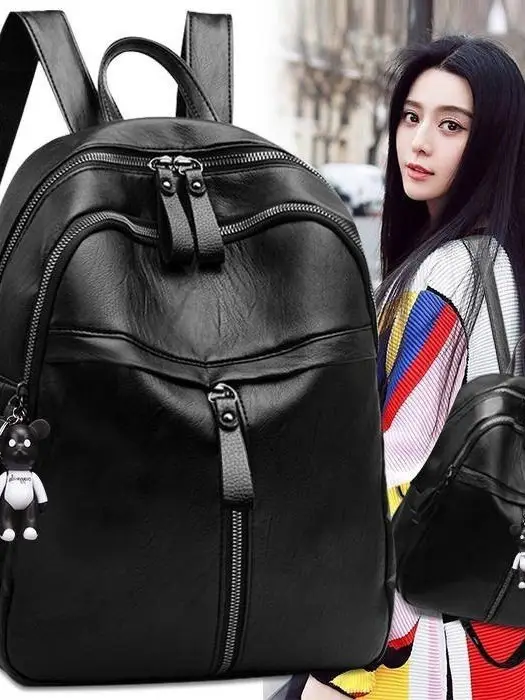Women Korean Style Black Leather Crossbody Backpack - Image 6