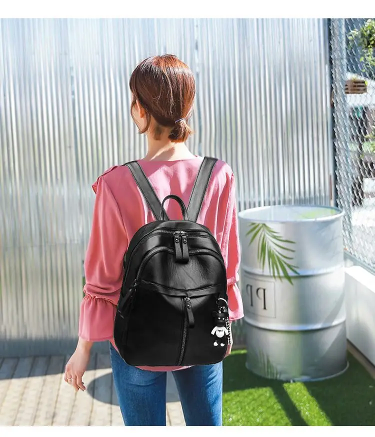 Women Korean Style Black Leather Crossbody Backpack — feature 2