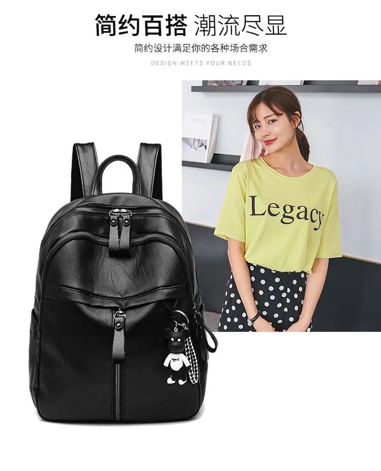 Women Korean Style Black Leather Crossbody Backpack — feature 3