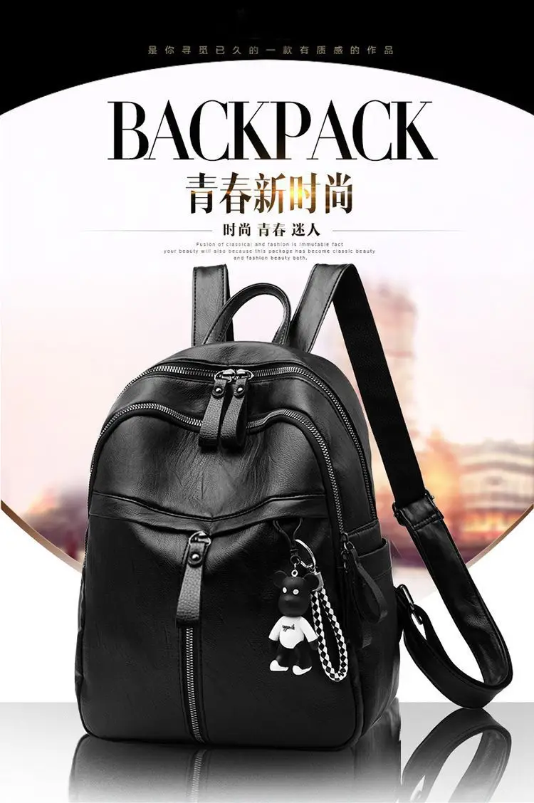 Women Korean Style Black Leather Crossbody Backpack — feature 5