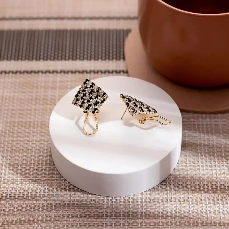 Square Black Diamond Earrings for Women - Image 3