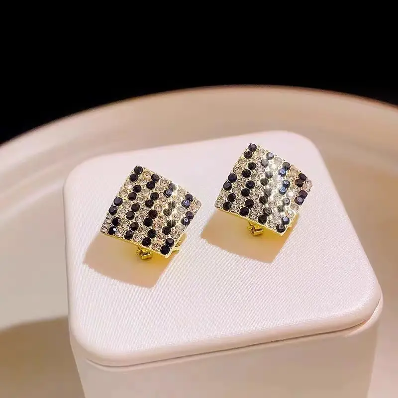 Square Black Diamond Earrings for Women - Image 4