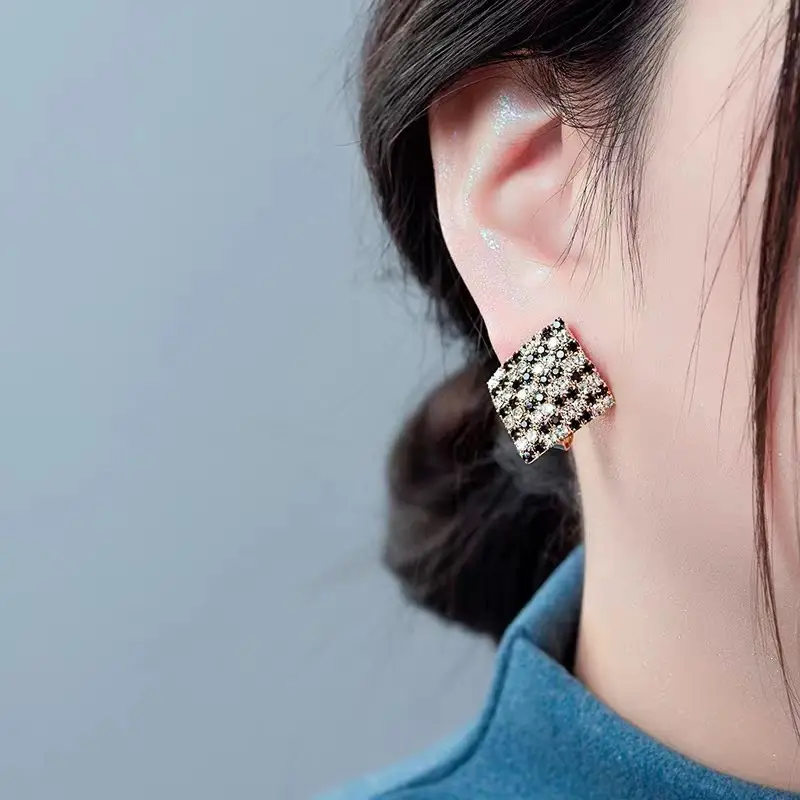 Square Black Diamond Earrings for Women - Image 5