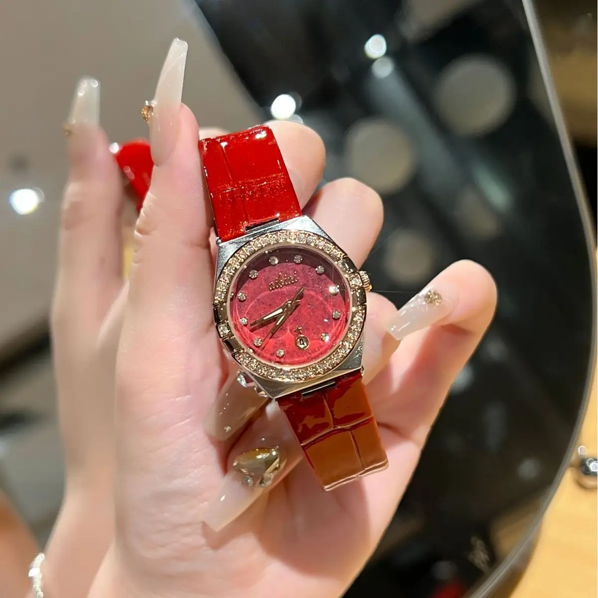 Women's Cross-Border Fashion Watch with Red Leather Band