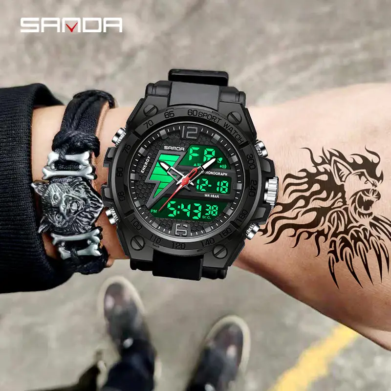 Men's Dual Display Waterproof Sports Watch Black - Image 27