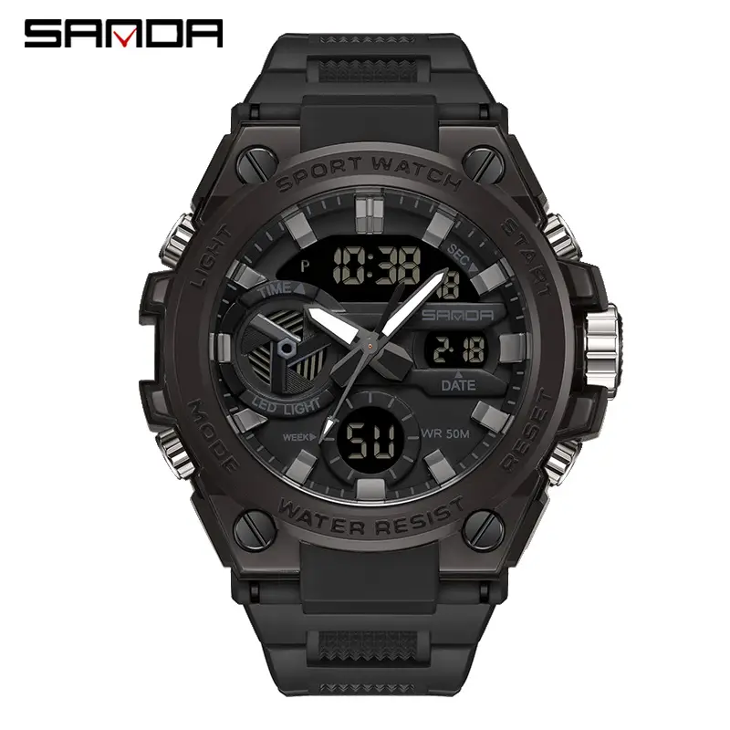 Men's Dual Display Waterproof Sports Watch Black - Image 16