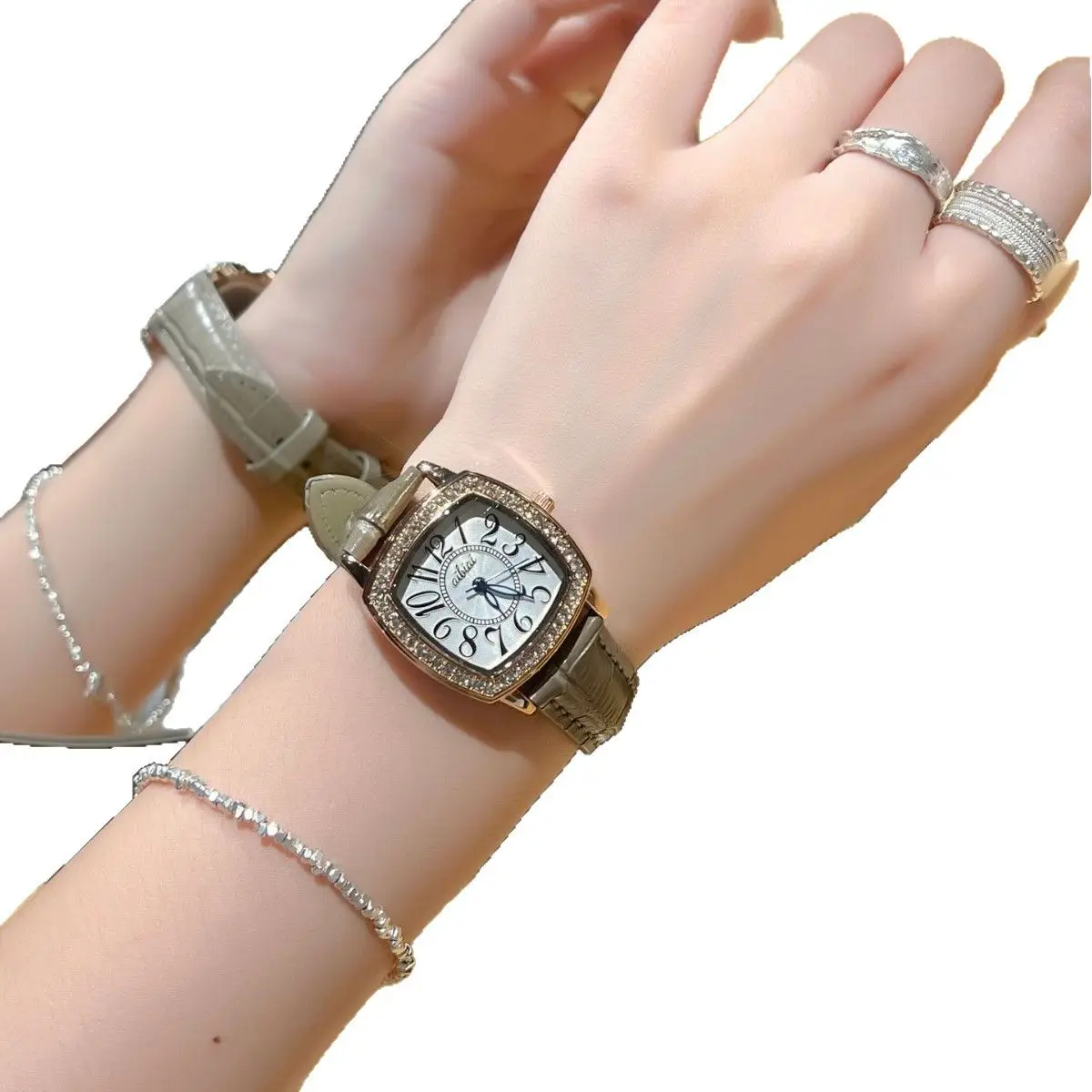 Ladies Cross-border Diamond Watch Black Square Digital Large Dial Waterproof Quartz - Image 6