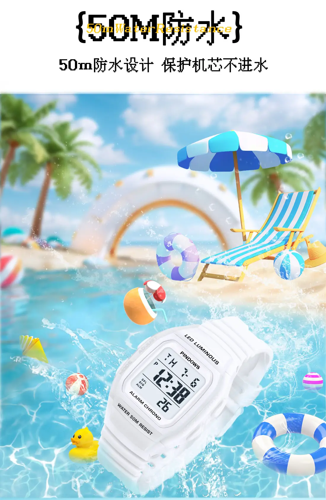 Waterproof LED Luminous Digital Watch Mint Green — feature 7