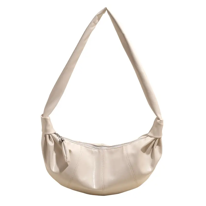 Black Leather Crescent Shoulder Bag Large Capacity - Image 9