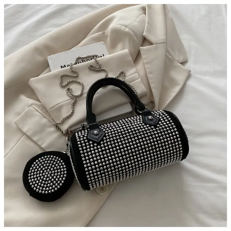 Trendy Full Diamond Rhinestone Texted Cylinder Bag — feature 10