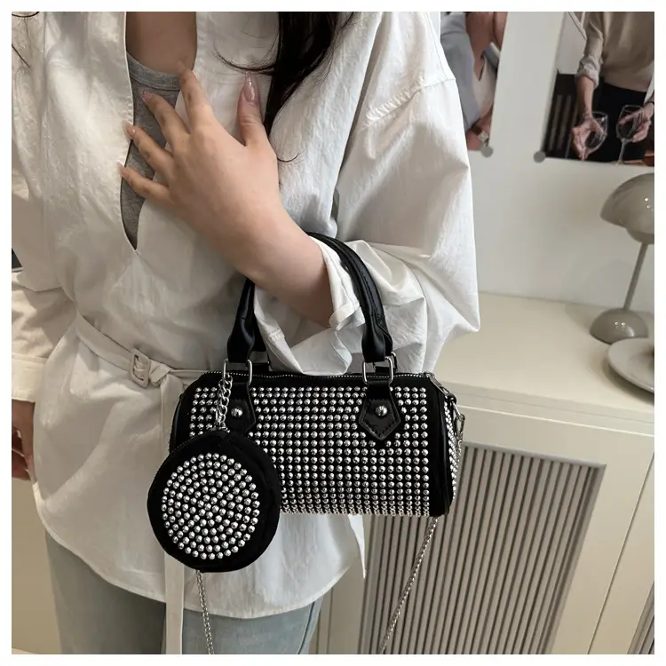 Trendy Full Diamond Rhinestone Texted Cylinder Bag — feature 12
